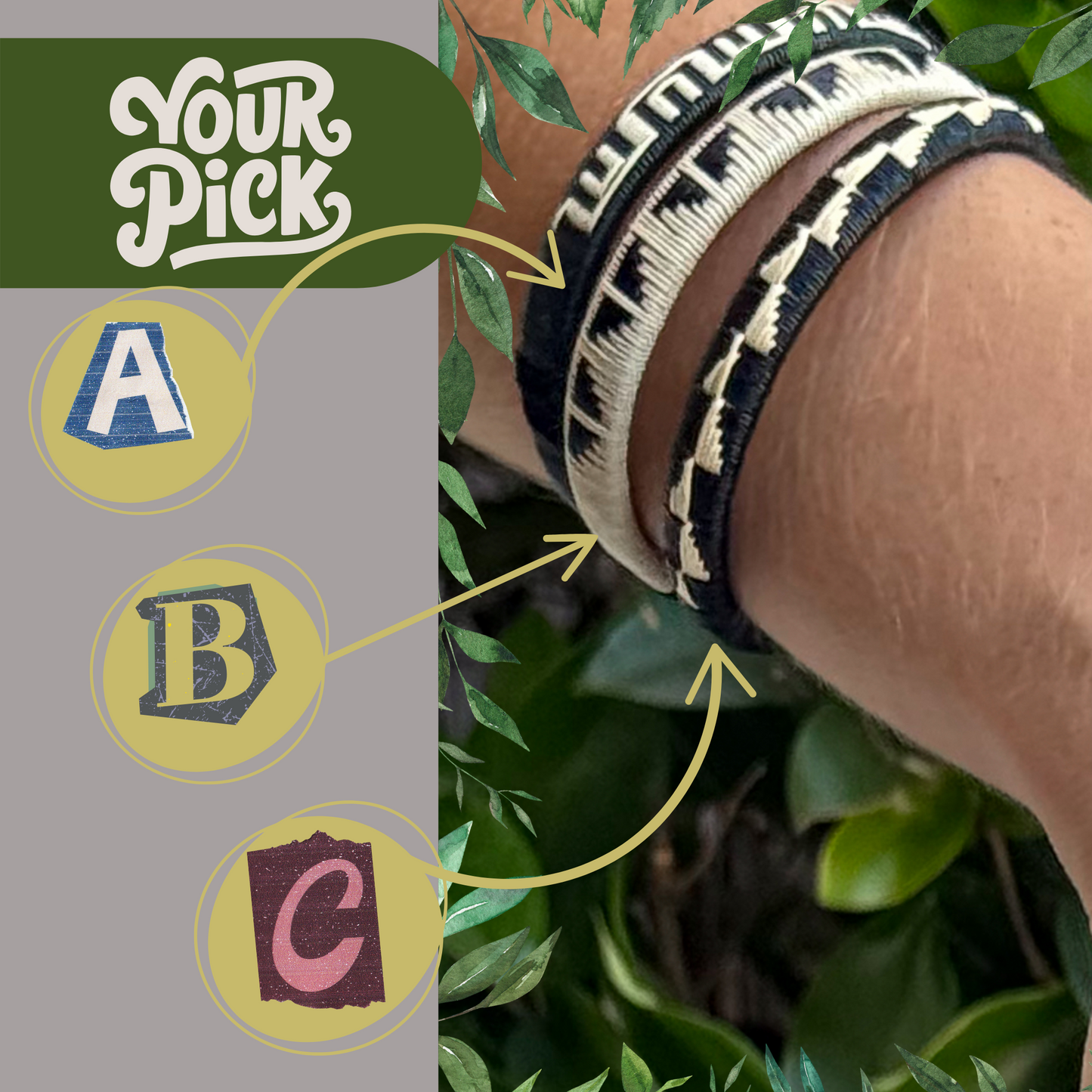 Black & White - Handwoven Natural Cuff Bracelet