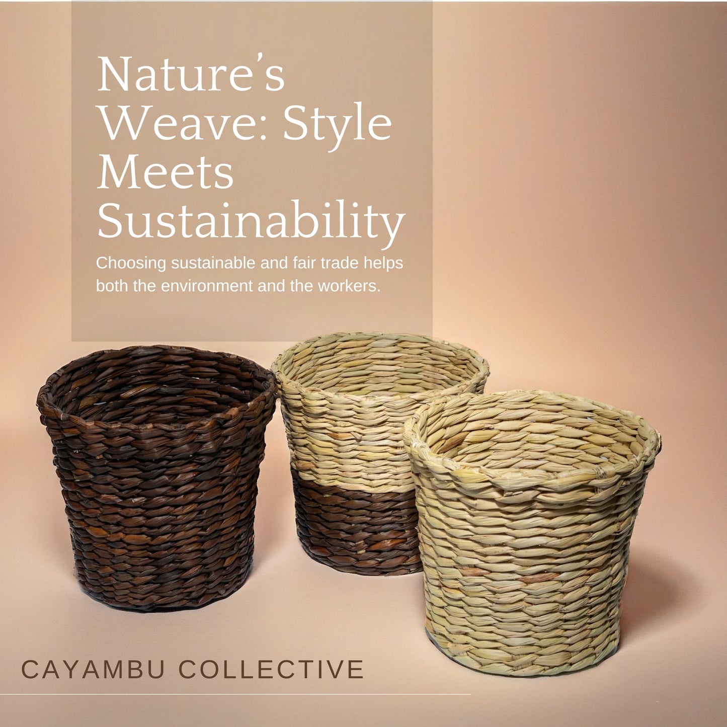 Brown - Wastebasket - Water Hyacinth Basket