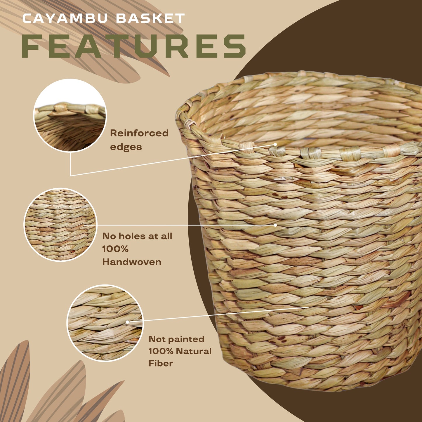 Natural- Wastebasket - Water Hyacinth Basket