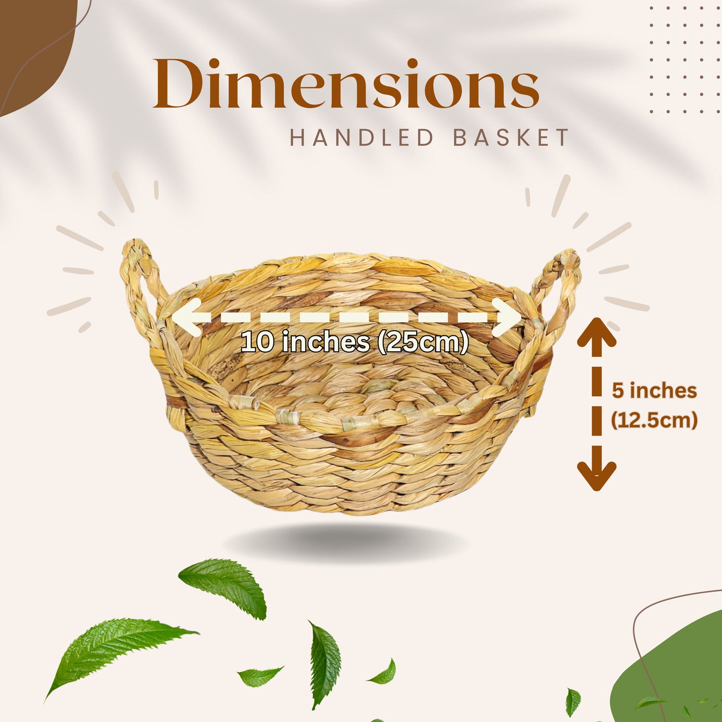 Handwoven Water Hyacinth Round Basket with Handles