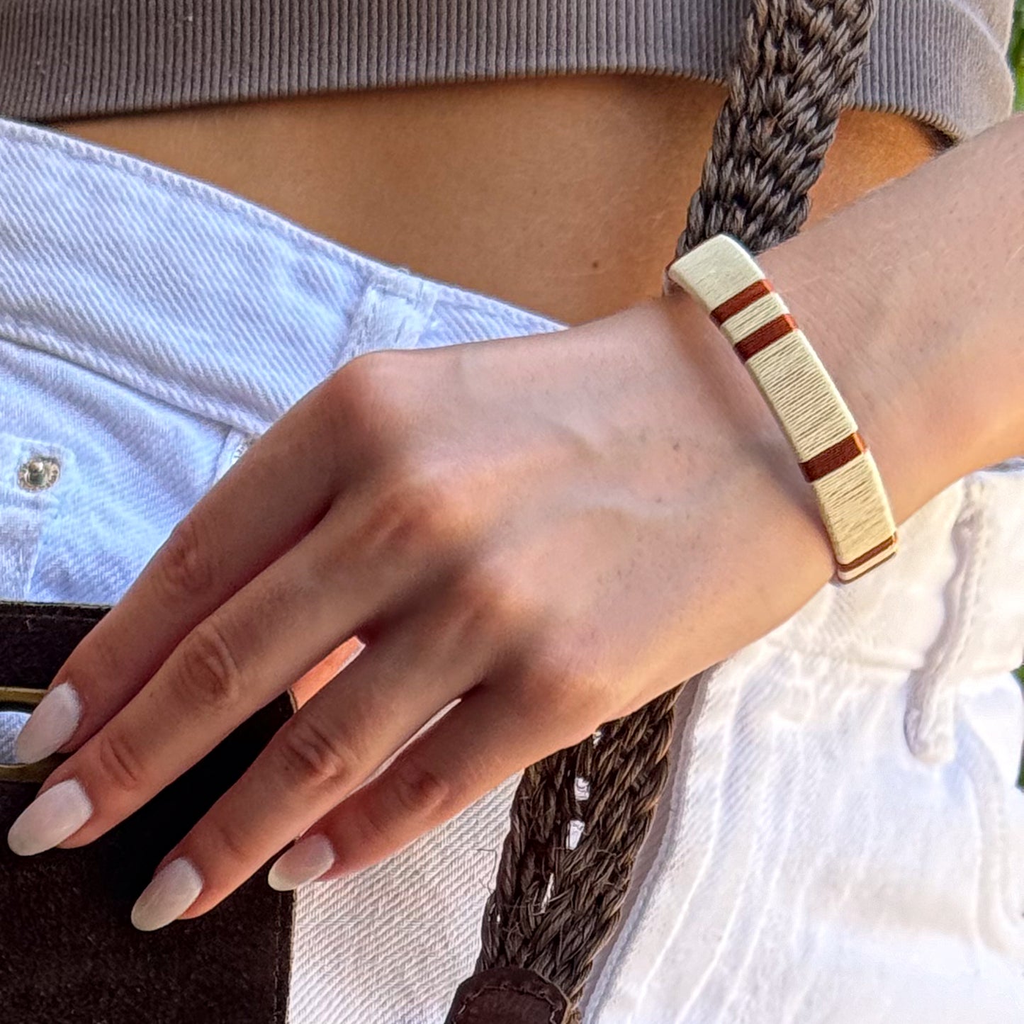 Copper & Cream - Handwoven Natural Cuff Bracelet