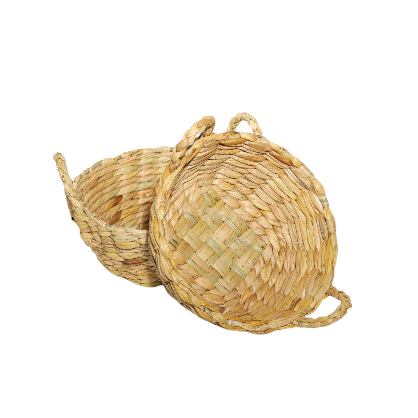 Handwoven Water Hyacinth Round Basket with Handles