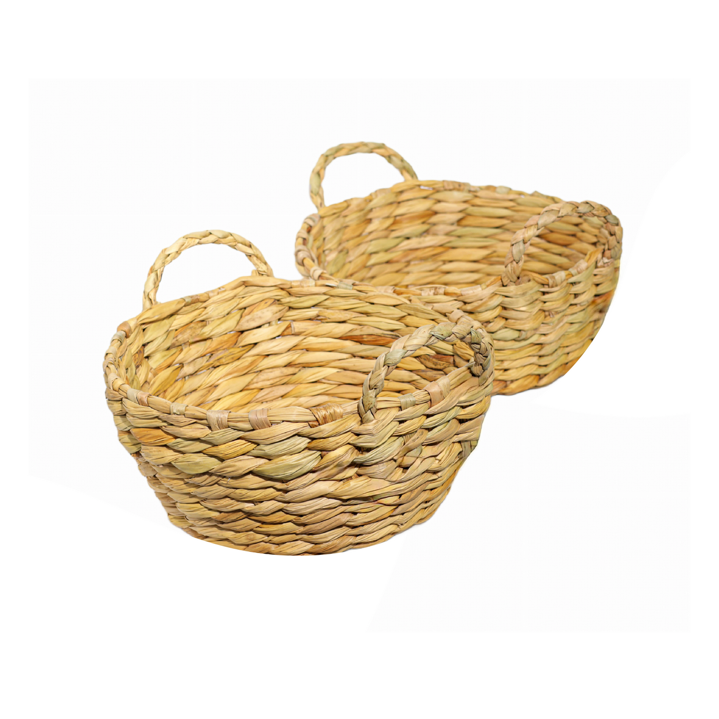 Handwoven Water Hyacinth Round Basket with Handles